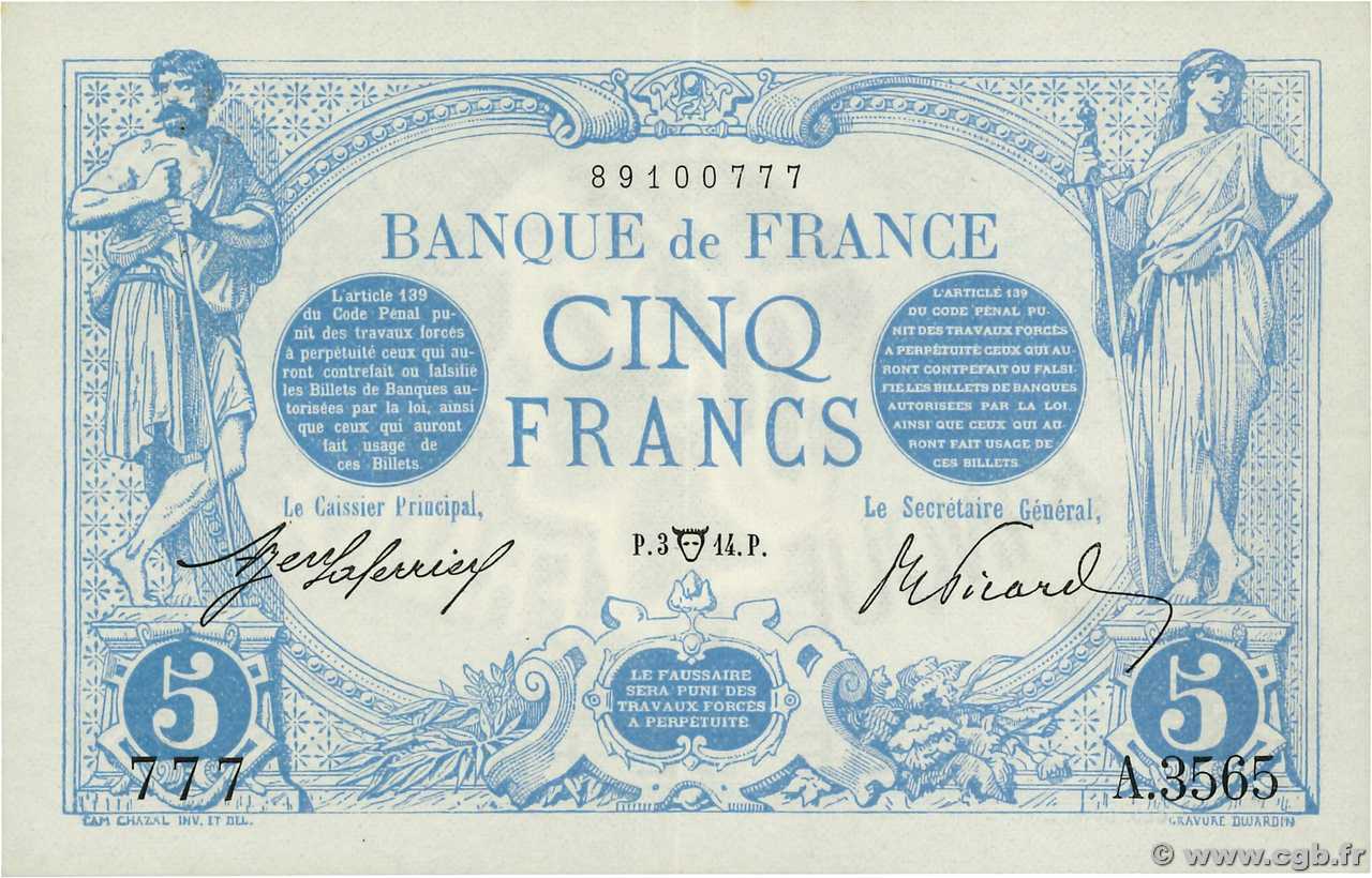 5 Francs BLEU FRANCIA  1914 F.02.22 EBC