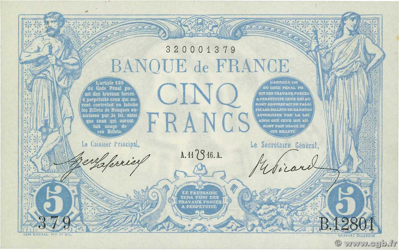 5 Francs BLEU lion inversé FRANCIA  1916 F.02bis.04 AU+