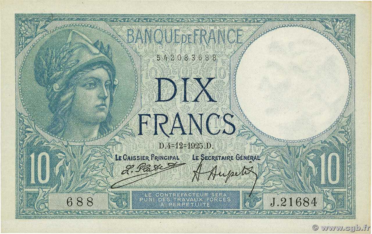 10 Francs MINERVE FRANCE  1925 F.06.09 AU