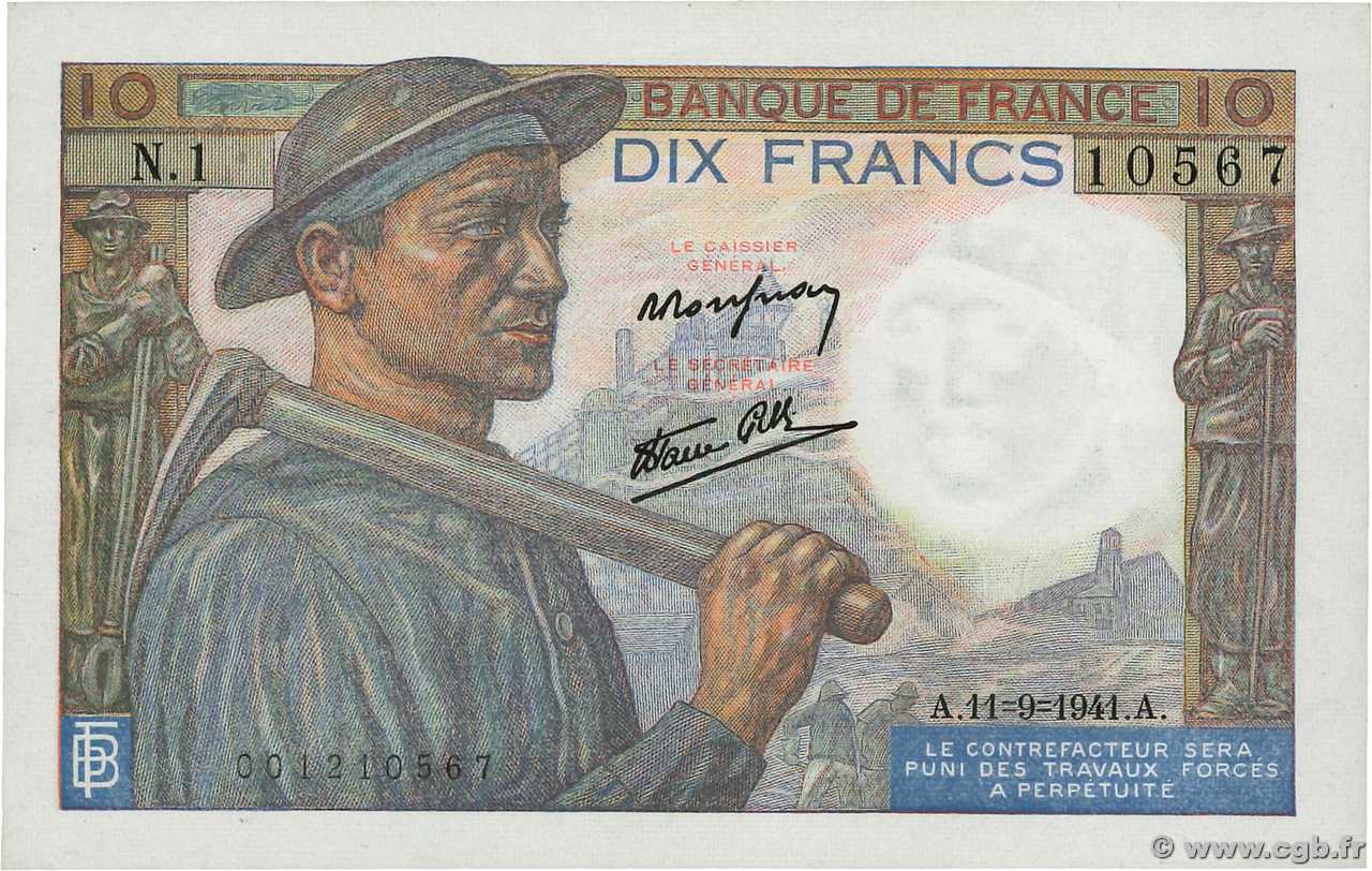 10 Francs MINEUR FRANCE  1941 F.08.01 pr.NEUF