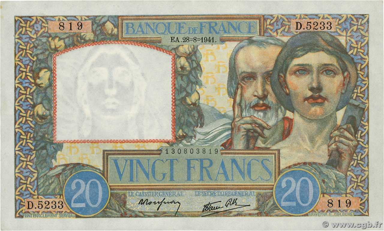 20 Francs TRAVAIL ET SCIENCE FRANCIA  1941 F.12.17 SPL