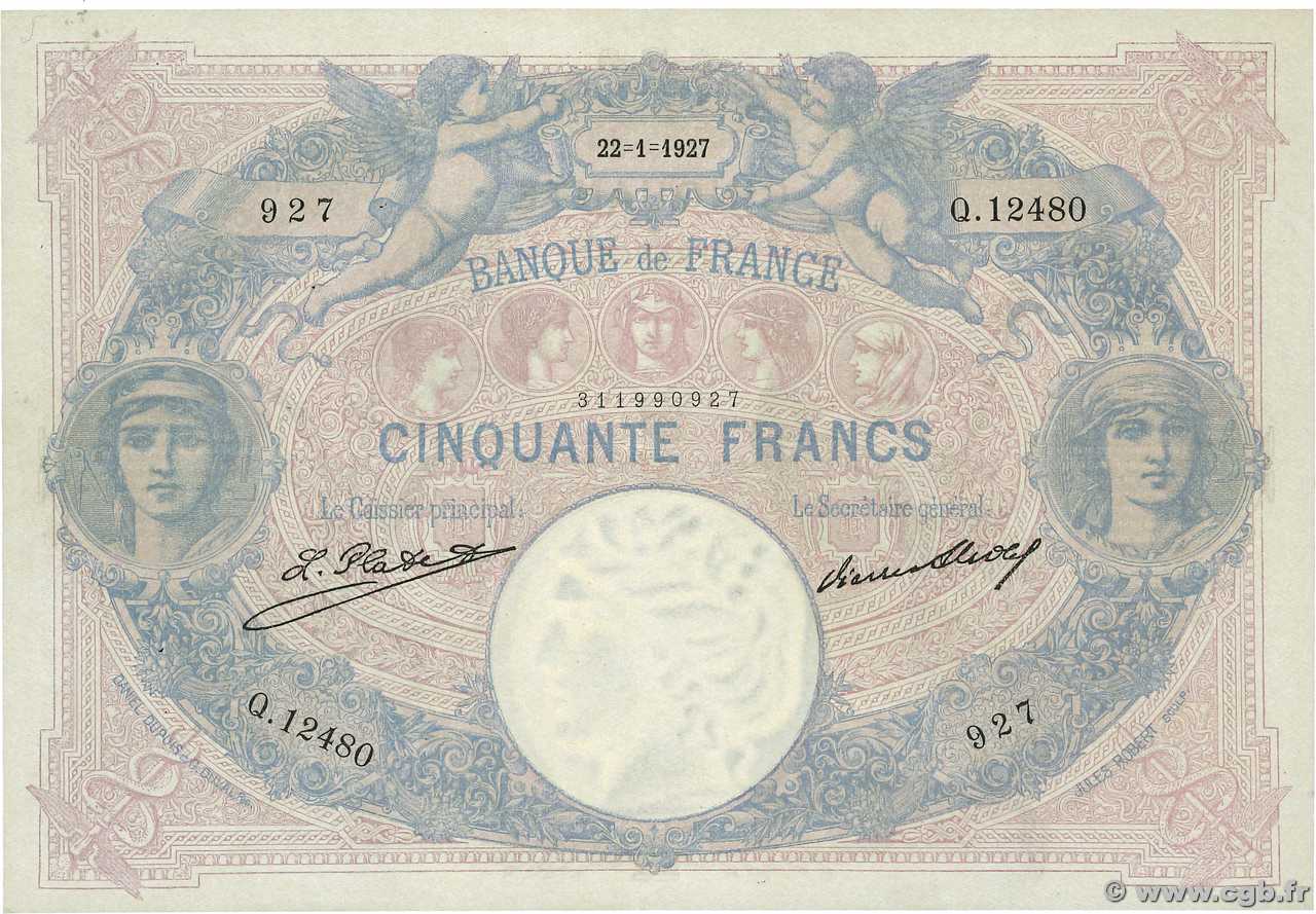50 Francs BLEU ET ROSE FRANKREICH  1927 F.14.40 VZ