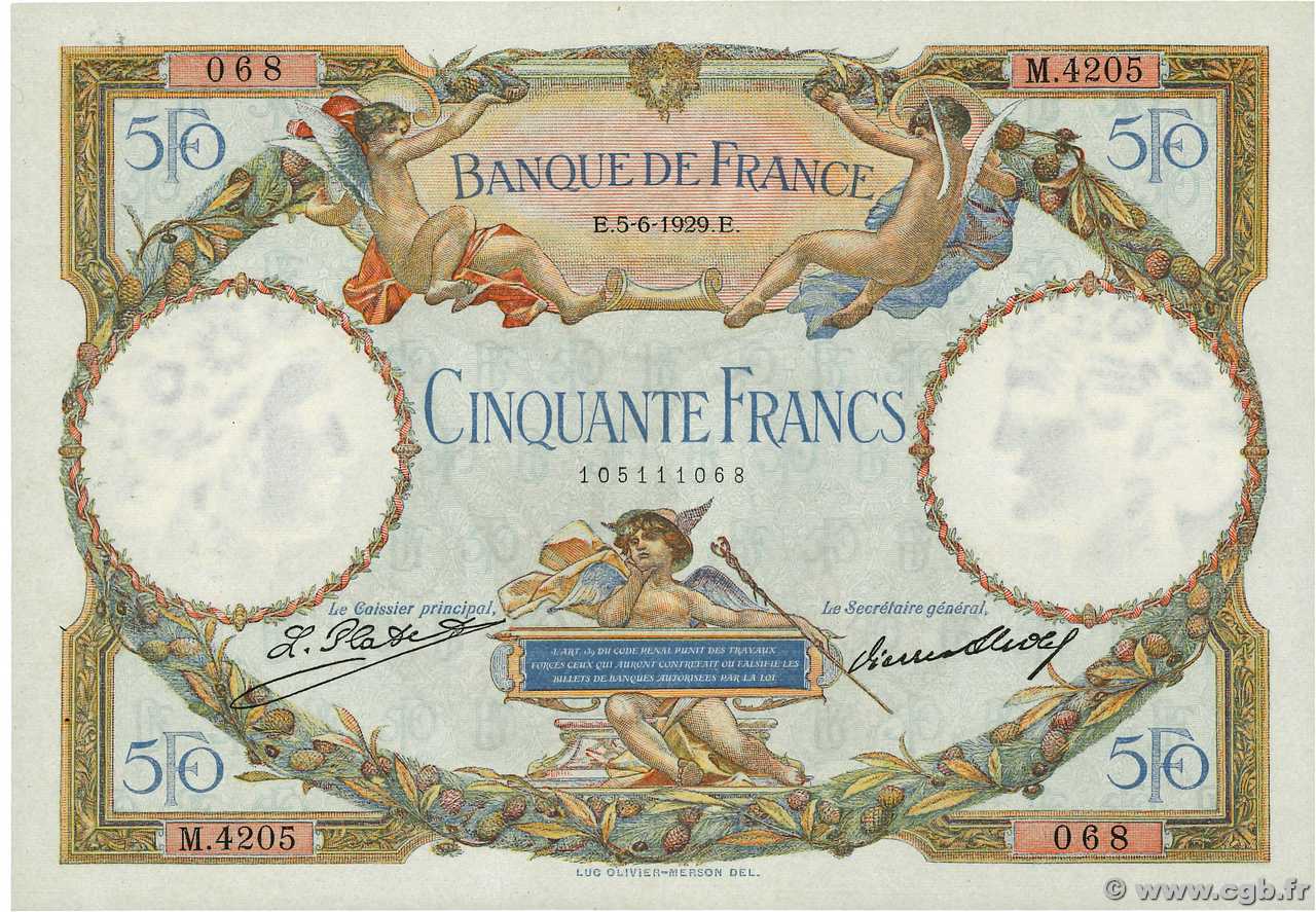 50 Francs LUC OLIVIER MERSON FRANCE  1929 F.15.03 SUP