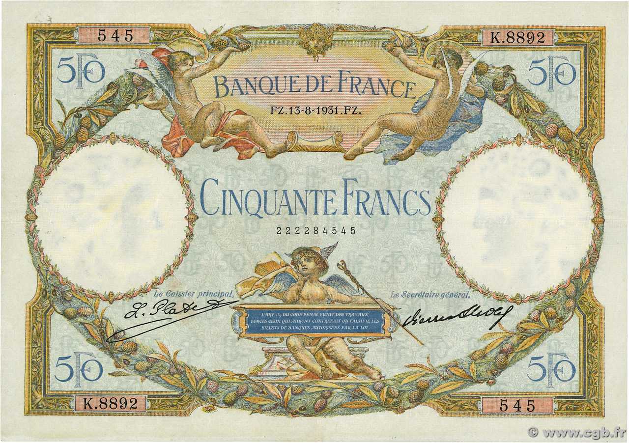 50 Francs LUC OLIVIER MERSON type modifié FRANCE  1931 F.16.02 pr.TTB
