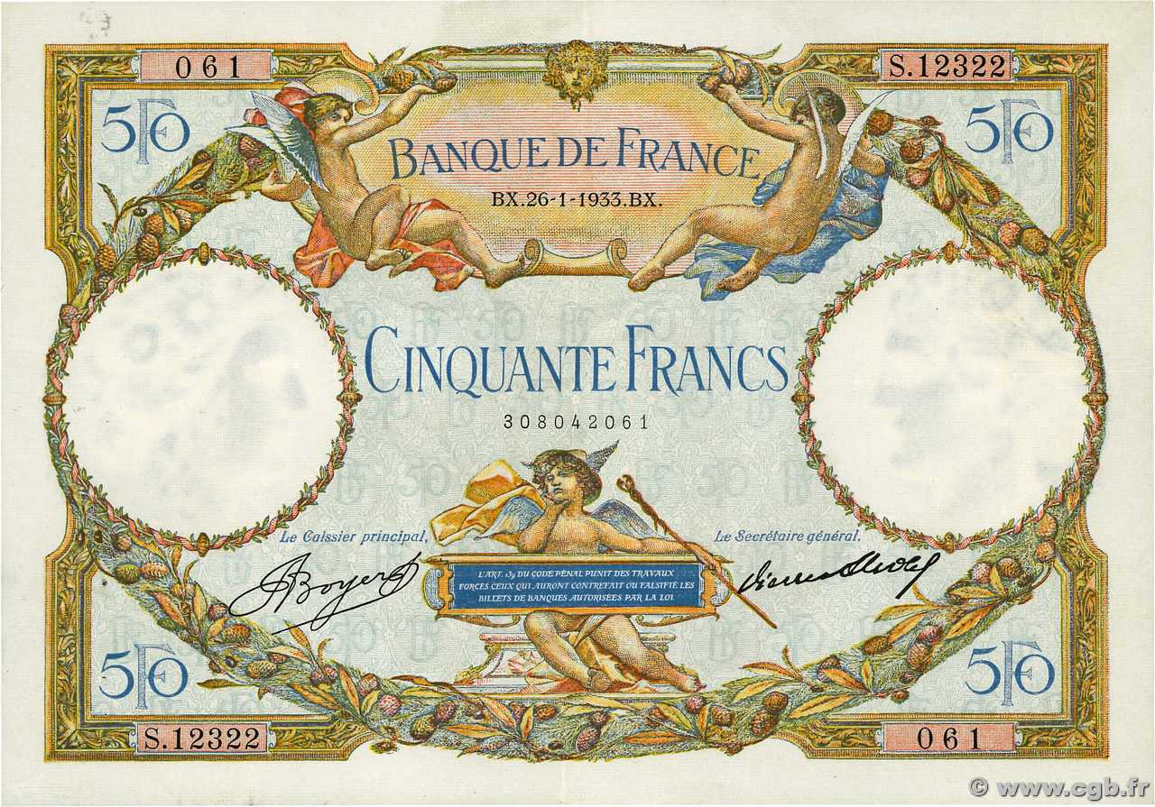 50 Francs LUC OLIVIER MERSON type modifié FRANCIA  1933 F.16.04 q.SPL