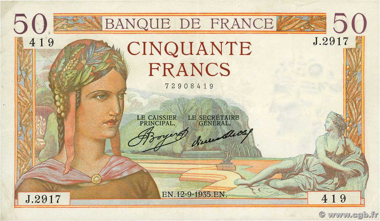 50 Francs CÉRÈS FRANCE  1935 F.17.16 TTB