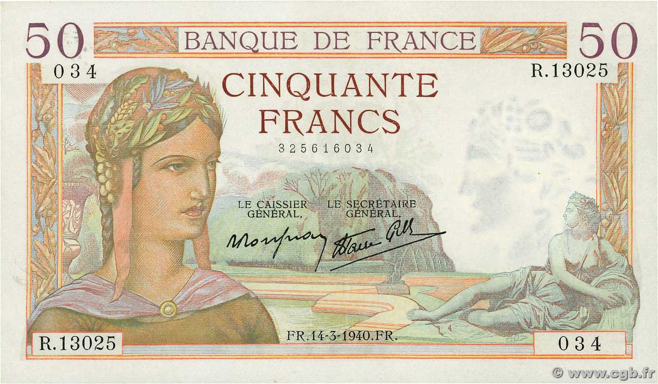 50 Francs CÉRÈS modifié FRANCIA  1940 F.18.41 q.AU