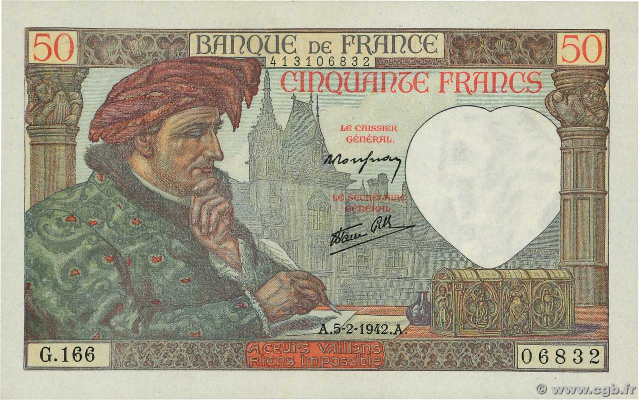 50 Francs JACQUES CŒUR FRANCIA  1942 F.19.19 SPL