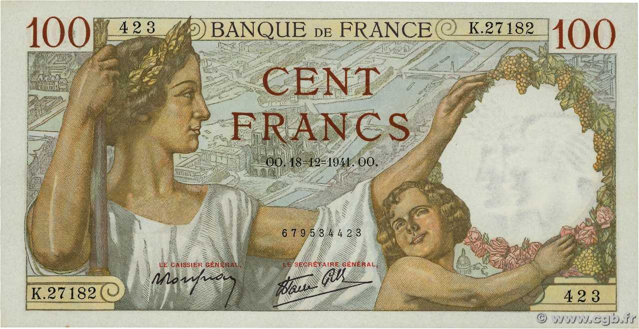 100 Francs SULLY FRANCE  1941 F.26.63 UNC-