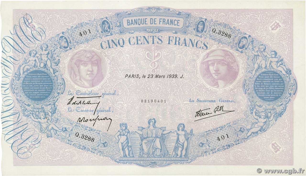 500 Francs BLEU ET ROSE modifié FRANCIA  1939 F.31.28 q.SPL