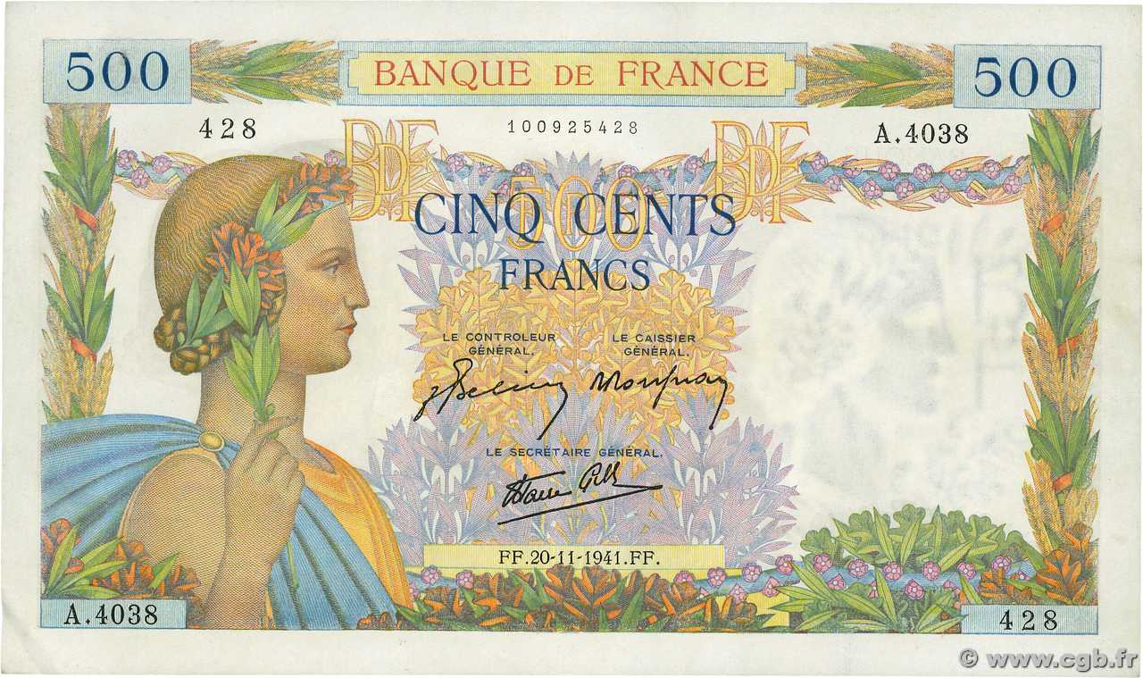 500 Francs LA PAIX FRANKREICH  1941 F.32.24 fST