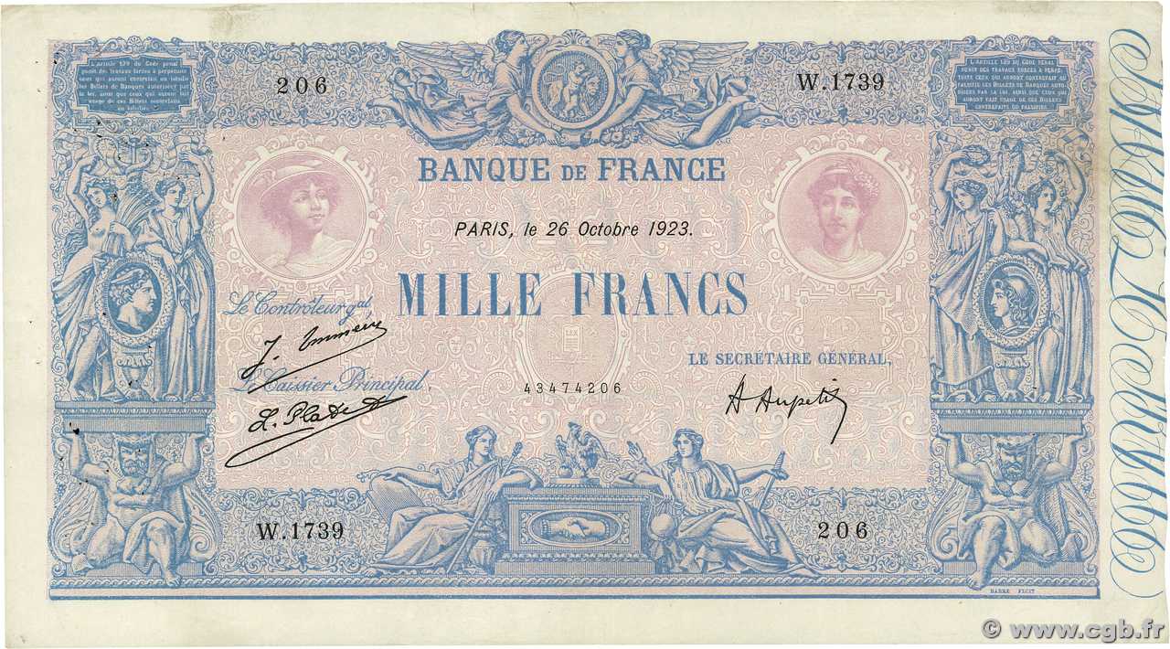 1000 Francs BLEU ET ROSE FRANCIA  1923 F.36.39 q.BB