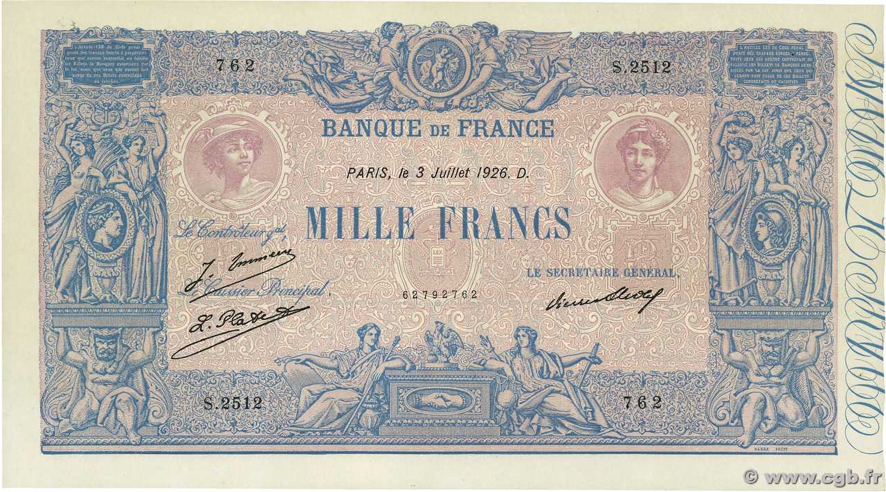 1000 Francs BLEU ET ROSE FRANCE  1926 F.36.43 SPL