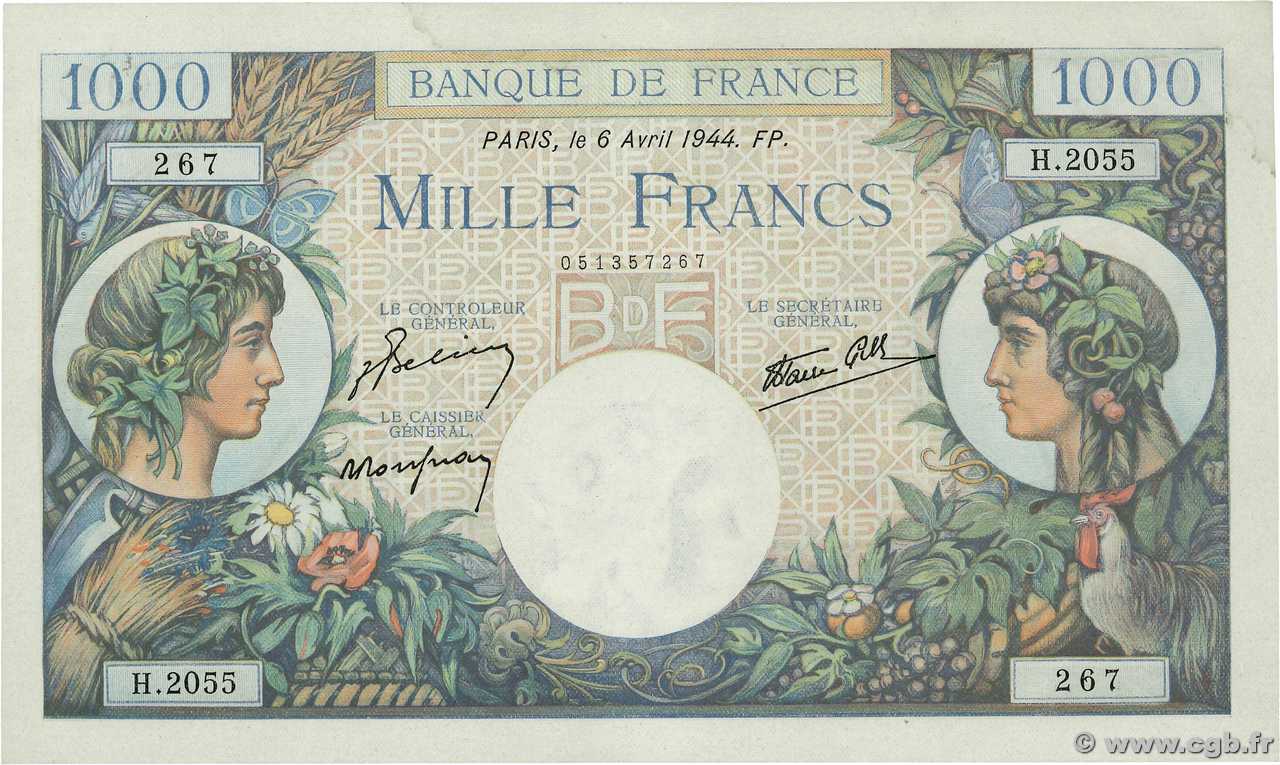1000 Francs COMMERCE ET INDUSTRIE FRANCIA  1944 F.39.05 AU+