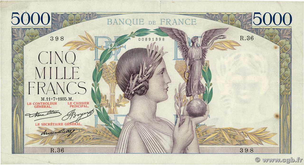 5000 Francs VICTOIRE FRANCE  1935 F.44.03 TB+