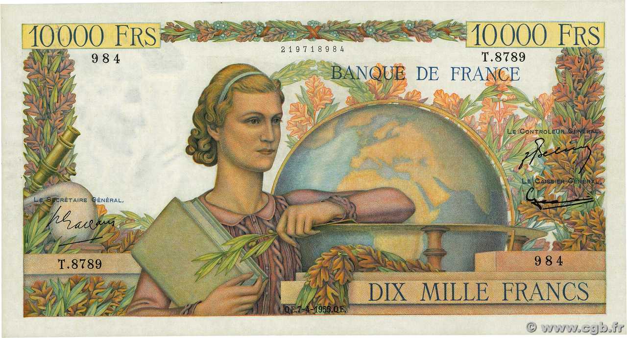 10000 Francs GÉNIE FRANÇAIS FRANCIA  1955 F.50.74 SC