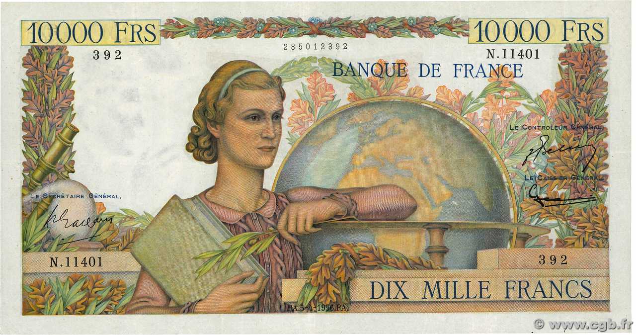 10000 Francs GÉNIE FRANÇAIS FRANCIA  1956 F.50.80 q.SPL