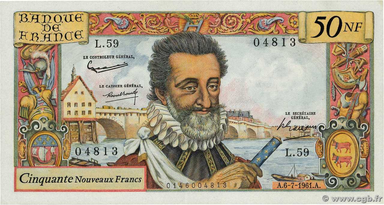 50 Nouveaux Francs HENRI IV FRANCE  1961 F.58.06 pr.SPL