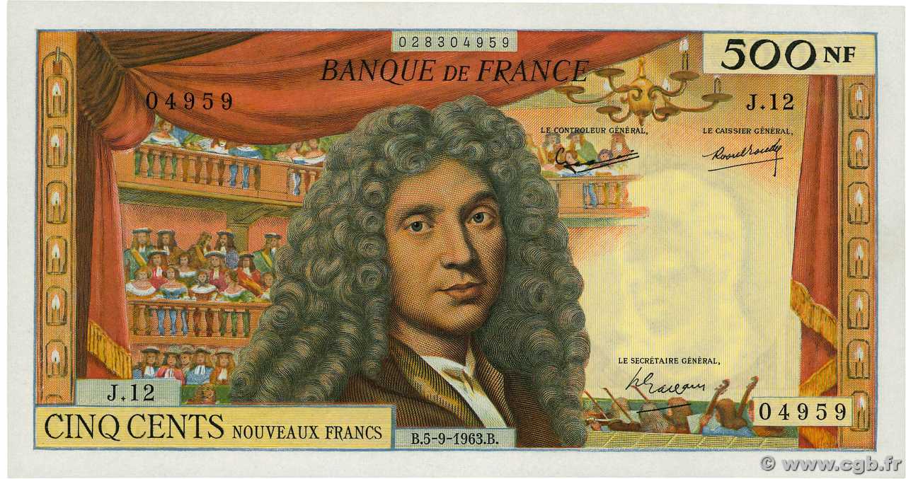 500 Nouveaux Francs MOLIÈRE FRANCE  1963 F.60.05 AU