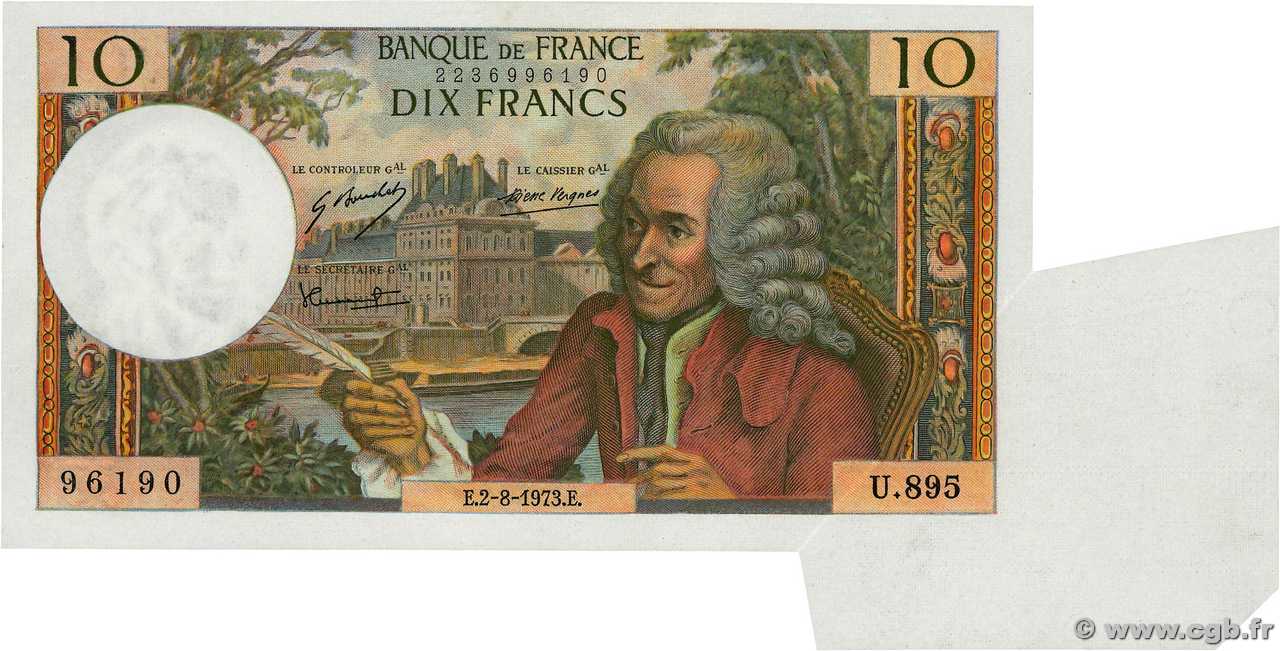 10 Francs VOLTAIRE Fauté FRANCE  1973 F.62.63 UNC-