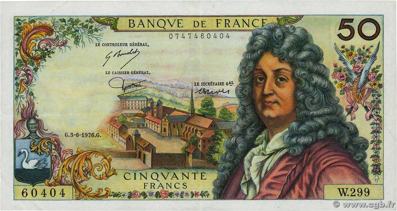 50 Francs RACINE FRANCIA  1976 F.64.33b MBC+