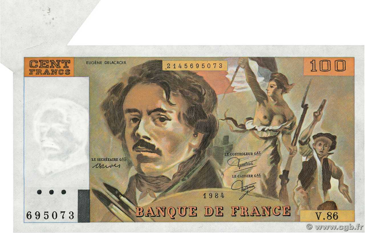 100 Francs DELACROIX modifié Fauté FRANCIA  1984 F.69.08a SC