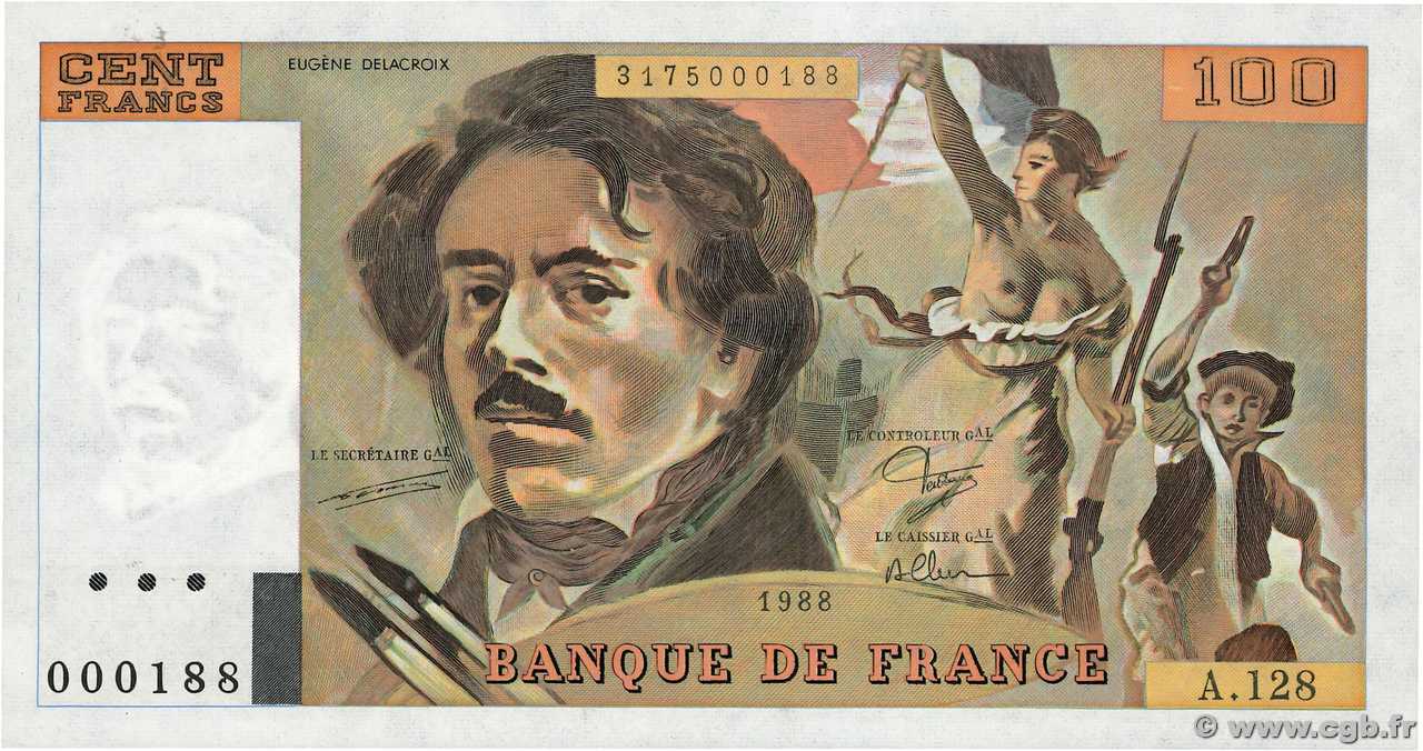100 Francs DELACROIX modifié Petit numéro FRANCIA  1988 F.69.12A128 FDC
