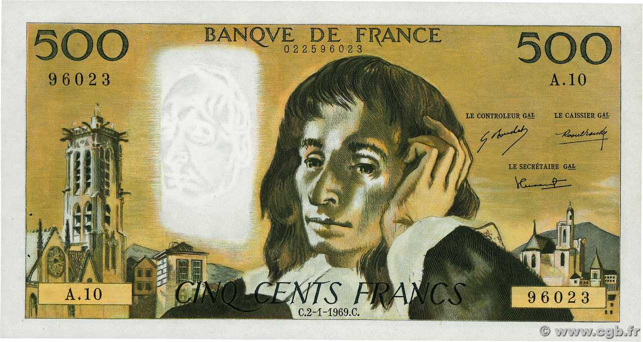 500 Francs PASCAL FRANCE  1969 F.71.03 pr.SPL
