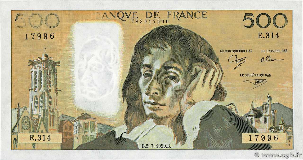 500 Francs PASCAL Fauté FRANKREICH  1990 F.71.44 fST