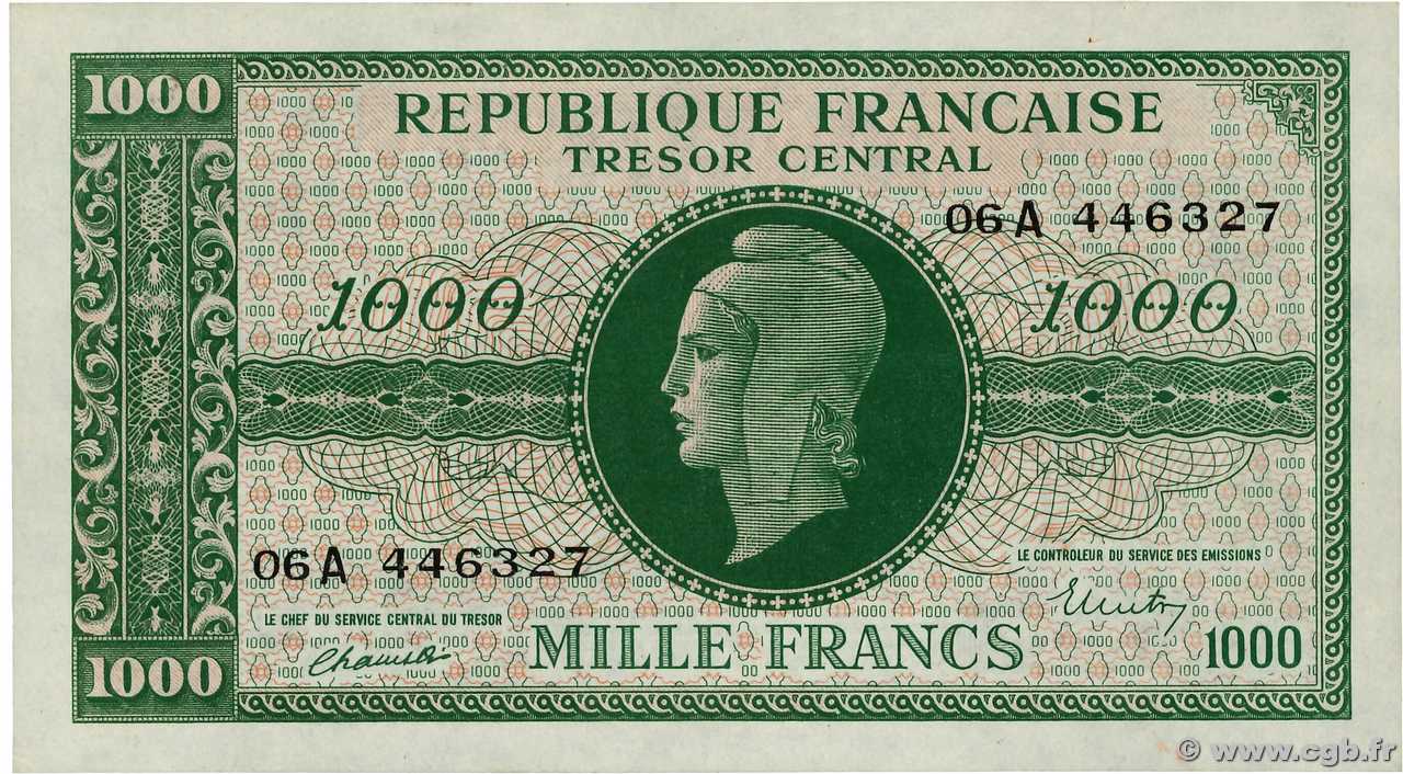 1000 Francs MARIANNE BANQUE D ANGLETERRE FRANKREICH  1945 VF.12.01 ST
