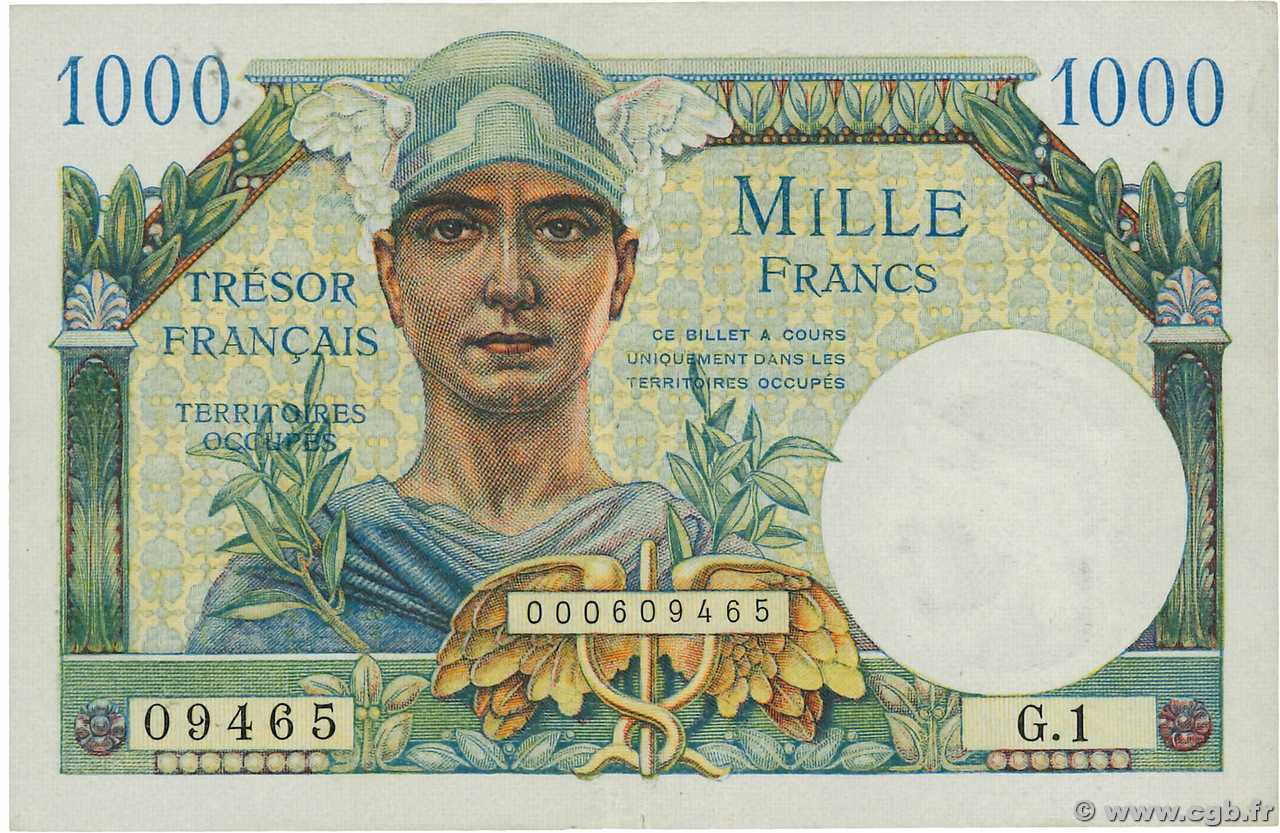 1000 Francs TRÉSOR FRANÇAIS FRANCE  1947 VF.33.01 VF+