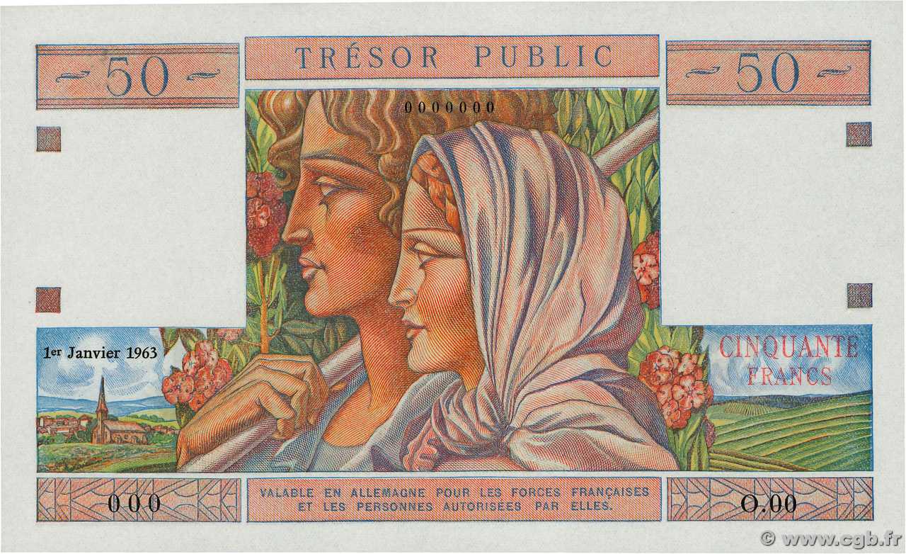 50 Francs TRÉSOR PUBLIC Épreuve FRANCIA  1963 VF.40.00Ed FDC