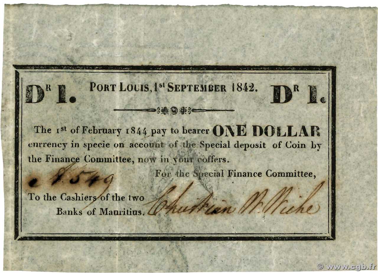 1 Dollar MAURITIUS  1842 P.001F SS