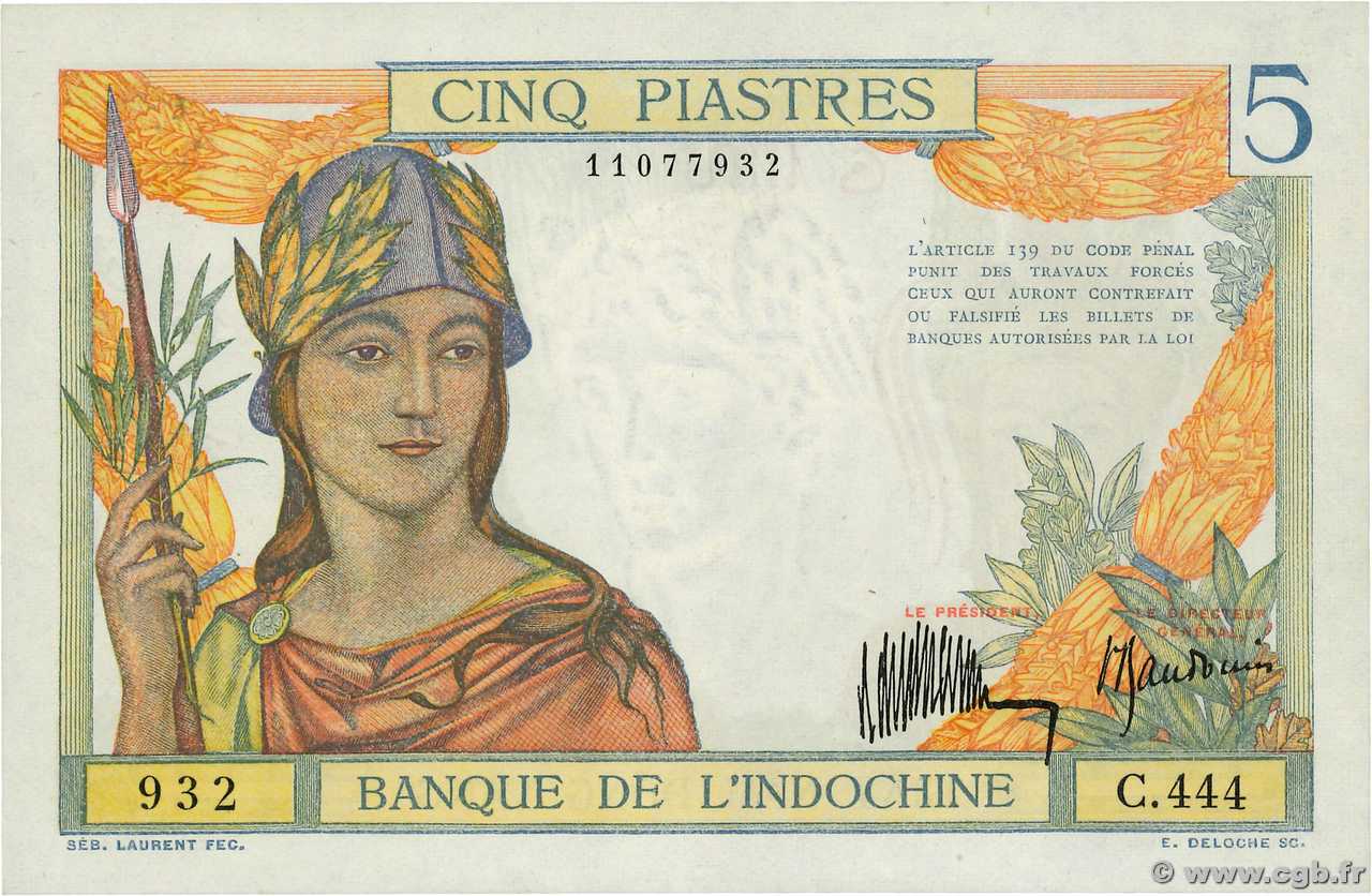 5 Piastres FRENCH INDOCHINA  1932 P.055a AU
