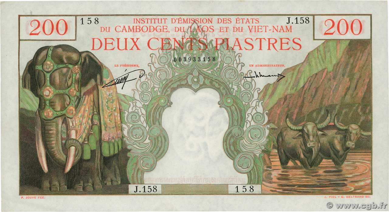 200 Piastres - 200 Riels Numéro spécial INDOCHINE FRANÇAISE  1953 P.098 SPL