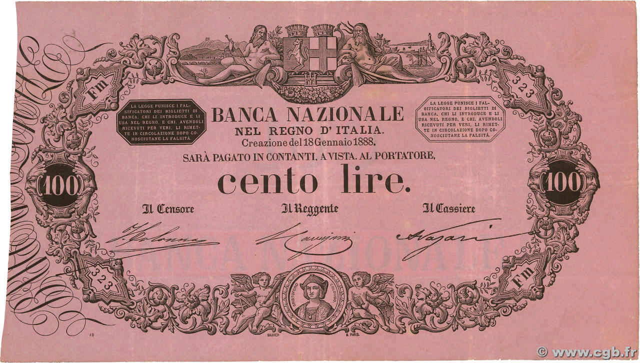 100 Lire ITALY  1888 PS.742 VF