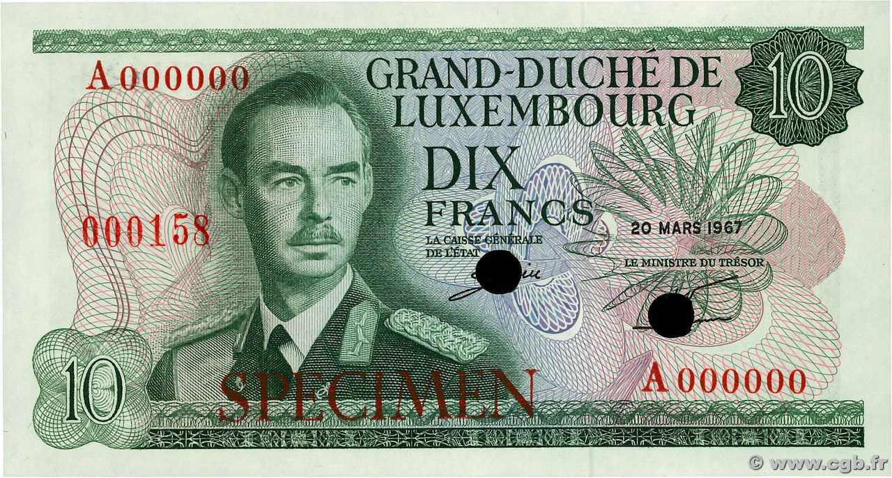 10 Francs Spécimen LUSSEMBURGO  1967 P.53s FDC