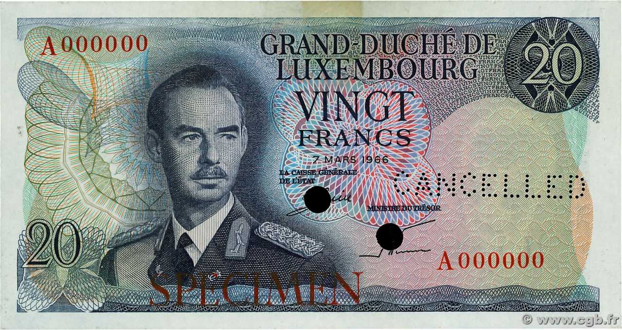 20 Francs Spécimen LUSSEMBURGO  1966 P.54s SPL