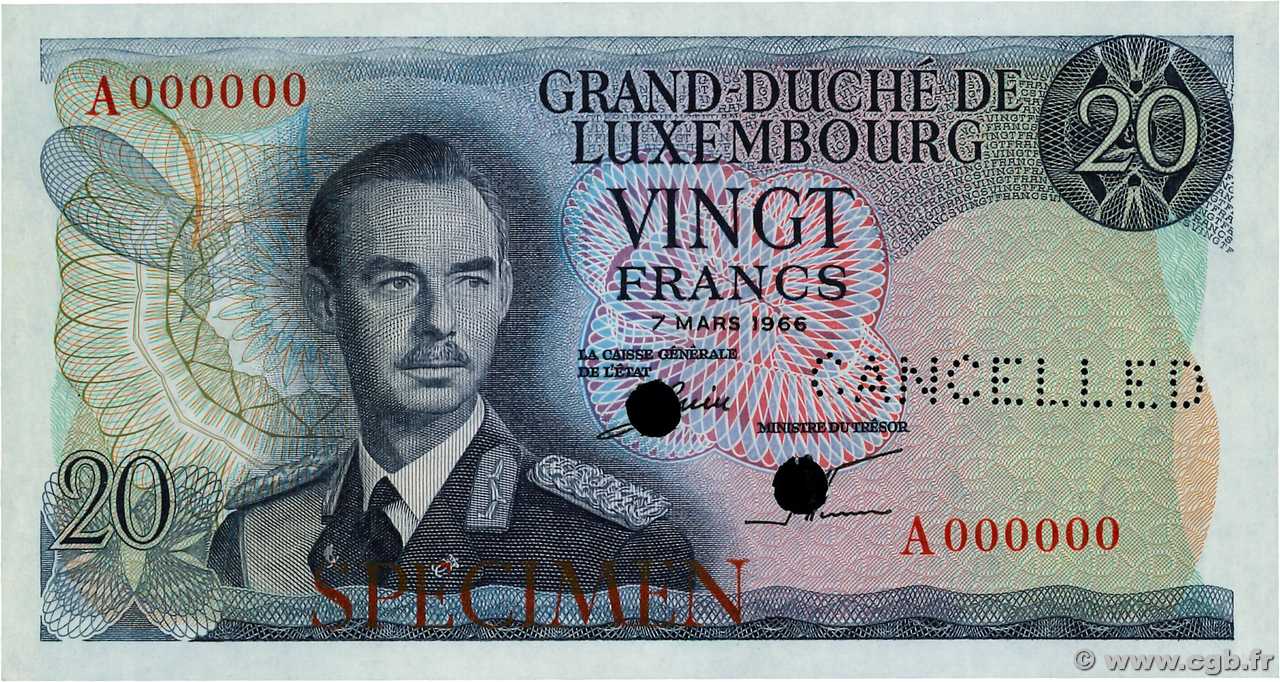 20 Francs Spécimen LUSSEMBURGO  1966 P.54s FDC