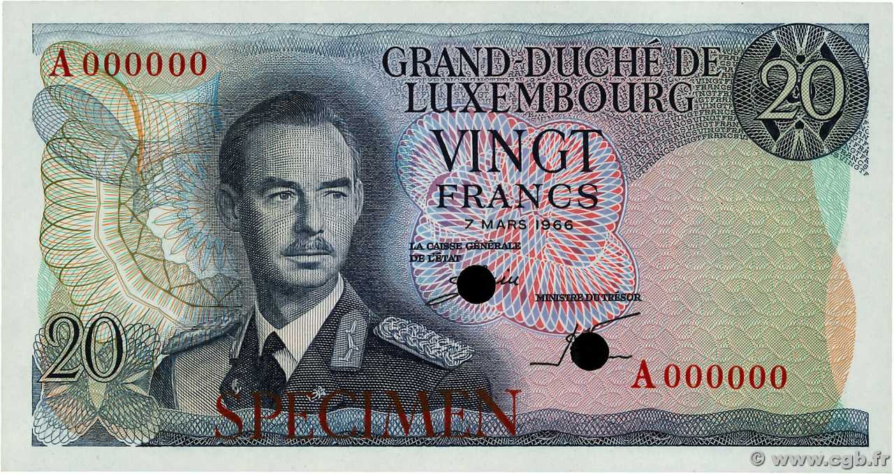 20 Francs Spécimen LUSSEMBURGO  1966 P.54s FDC