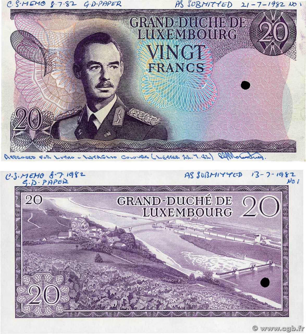 20 Francs Épreuve LUXEMBOURG  1982 P.- (54var) AU