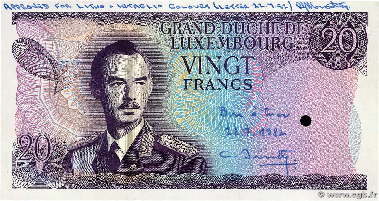 20 Francs Épreuve LUXEMBURGO  1982 P.- (54var) FDC