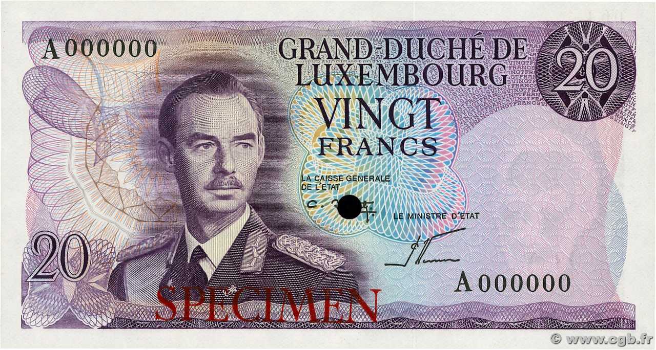 20 Francs Spécimen LUSSEMBURGO  1982 P.- (54var)s FDC