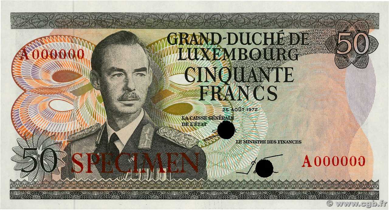 50 Francs Spécimen LUXEMBURG  1972 P.55s ST
