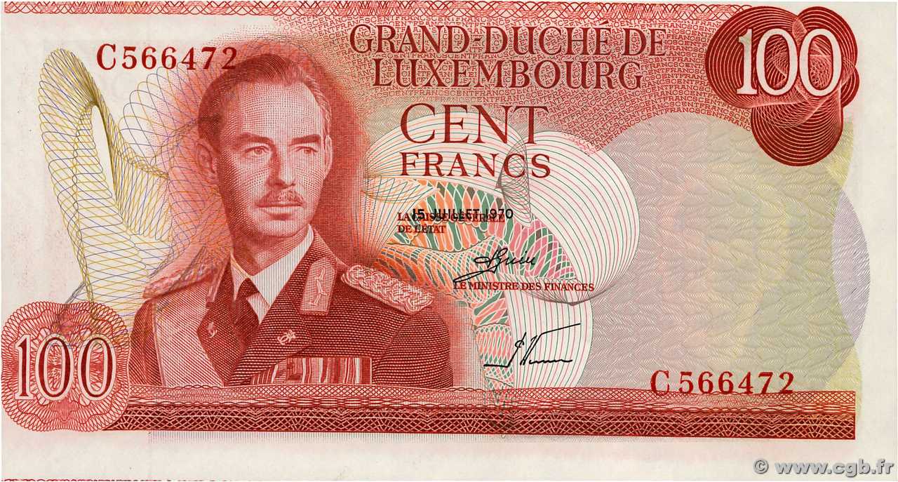 100 Francs Fauté LUXEMBOURG  1970 P.56a UNC