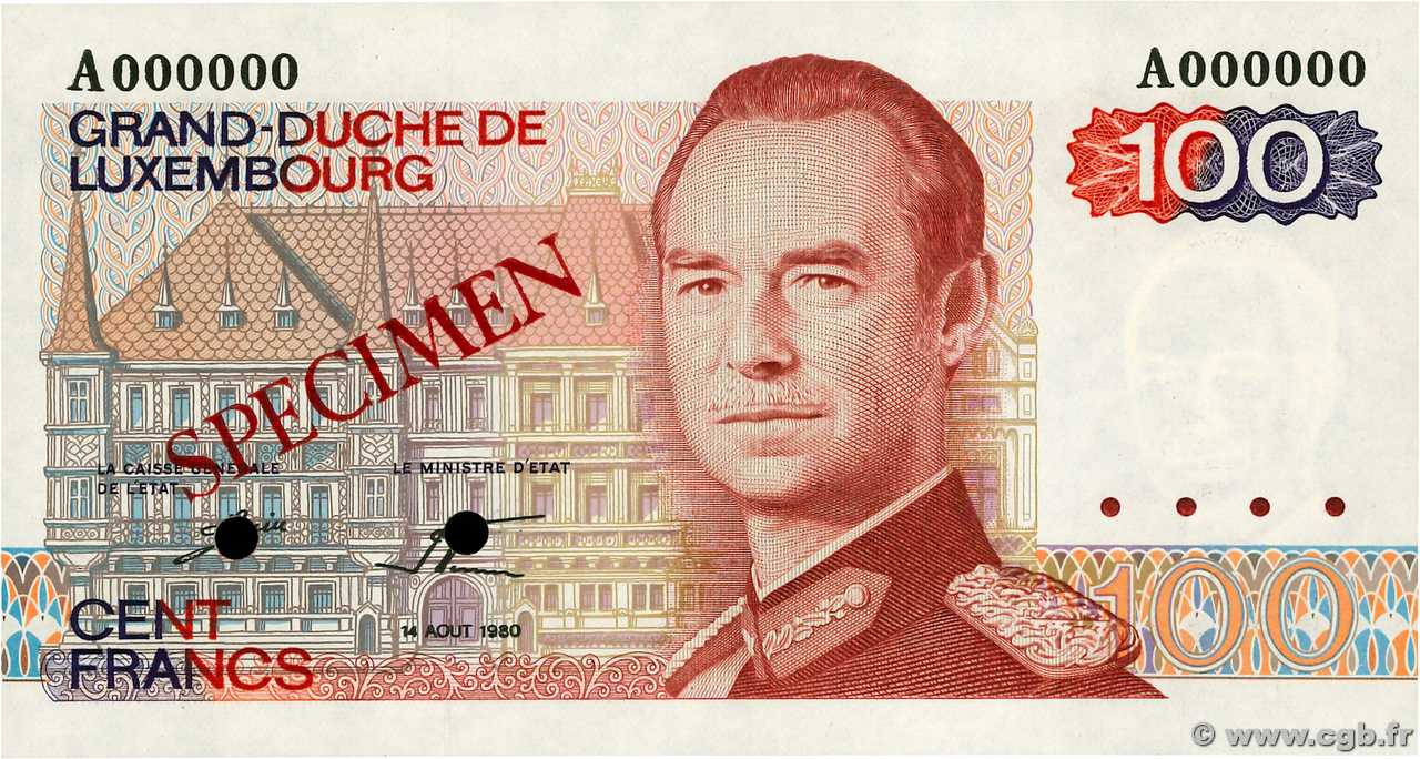100 Francs Spécimen LUXEMBURGO  1980 P.57as FDC