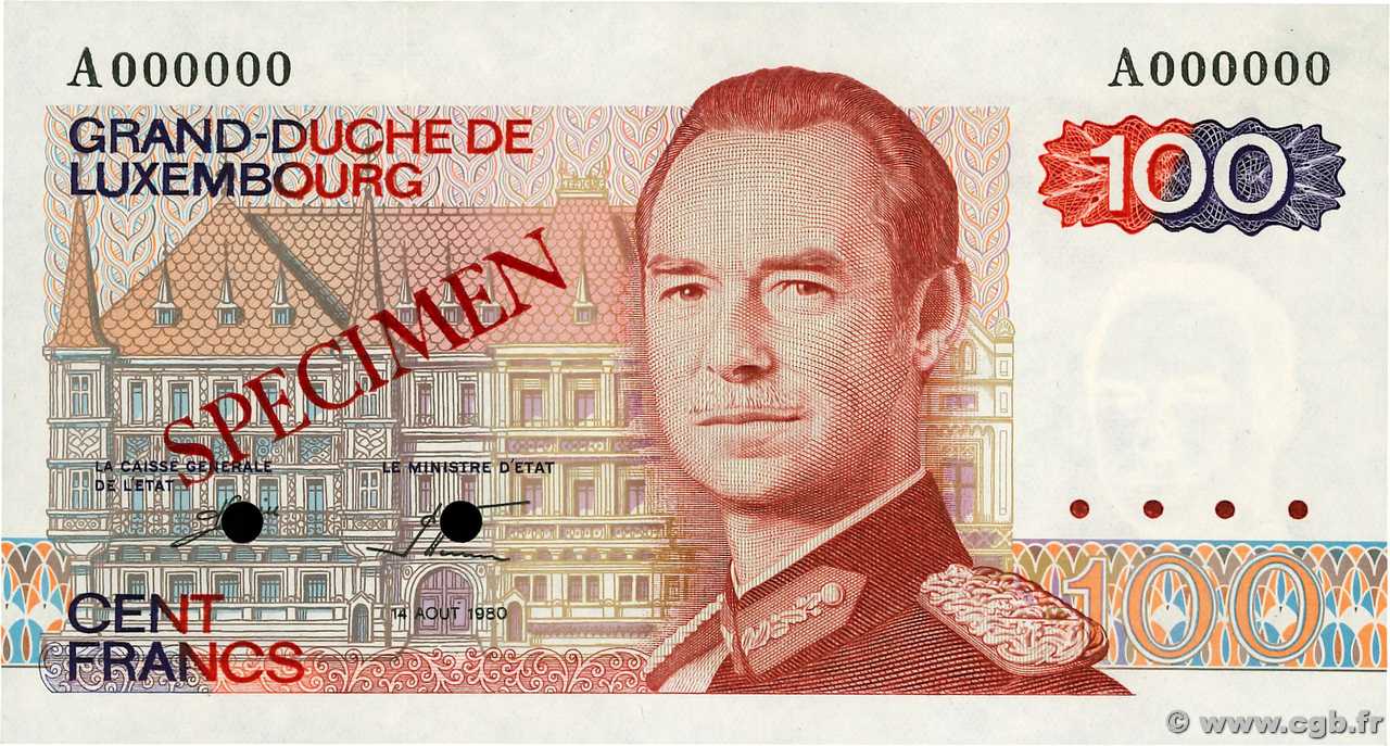 100 Francs Spécimen LUSSEMBURGO  1980 P.57as q.FDC