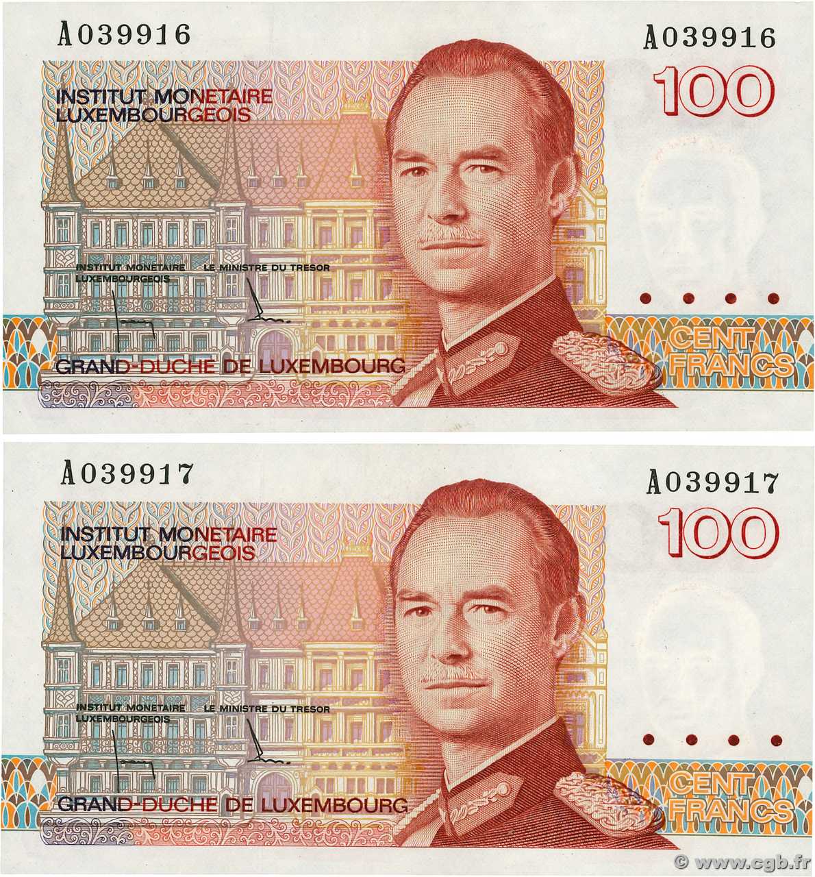 100 Francs Consécutifs LUXEMBURG  1986 P.58a ST