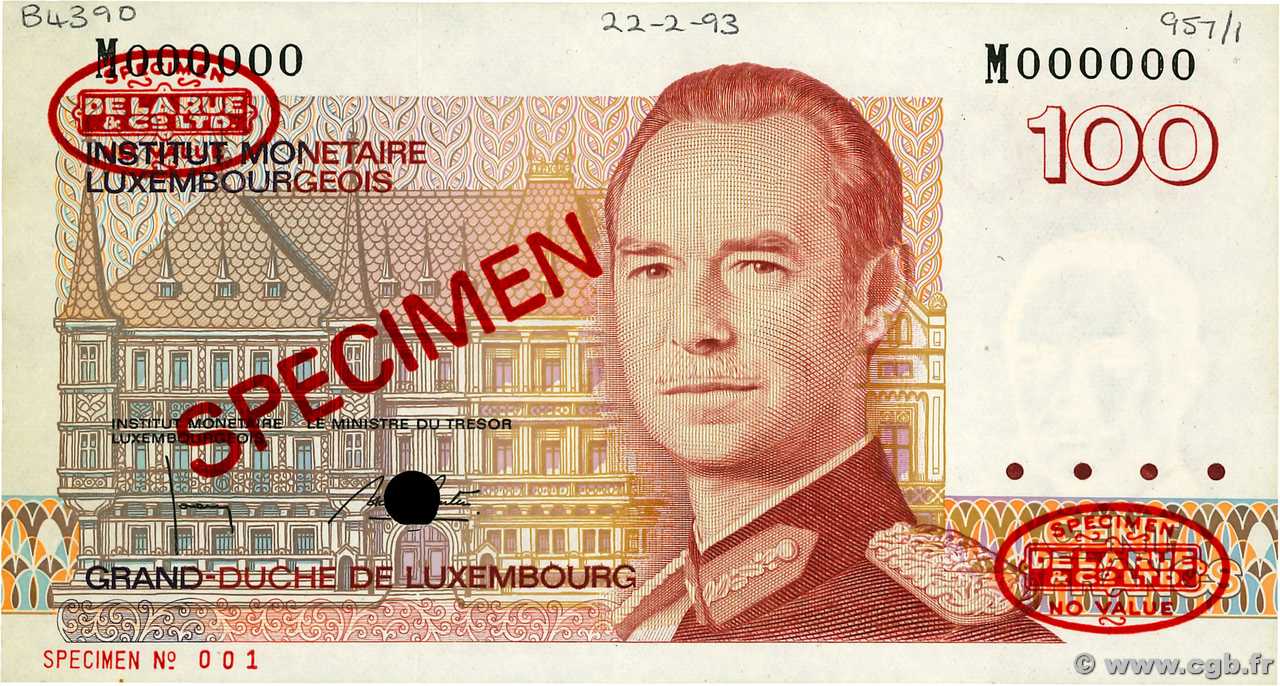 100 Francs Spécimen LUXEMBURGO  1993 P.58bs SC