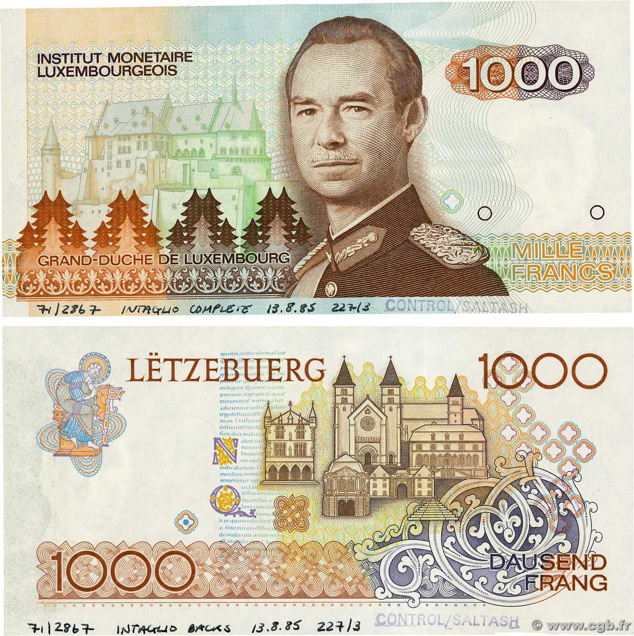 1000 Francs Épreuve LUXEMBOURG  1985 P.59p UNC